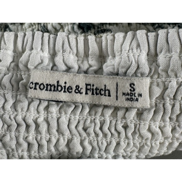 Abercrombie & Fitch Scenic Print Linen Blend Puff Sleeve Cropped Blouse Small - Picture 9 of 10